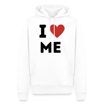 I love me humour drôle je m'aime - Sweat à capuche Premium bio Homme - blanc - Devant - Nico (187cm)