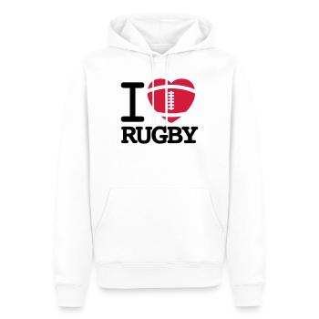 I love Rugby - Männer Premium Bio Hoodie - Weiß - Vorne - Nico (187cm)
