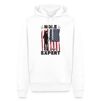 USA Angel Experte - Männer Premium Bio Hoodie - Weiß - Vorne - Nico (187cm)