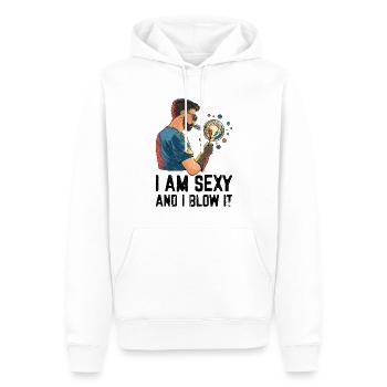 Conception en verre soufflé à la main pour un souffleur de verre - Sweat à capuche Premium bio Homme - blanc - Devant - Nico (187cm)