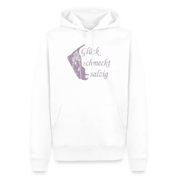 Glück schmeckt salzig – Amrum Nordsee Insel Design - Männer Premium Bio Hoodie - Weiß - Vorne - Nico (187cm)