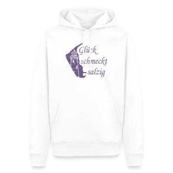 Glück schmeckt salzig – Amrum Nordsee Insel Design - Männer Premium Bio Hoodie - Weiß - Vorne - Nico (187cm)
