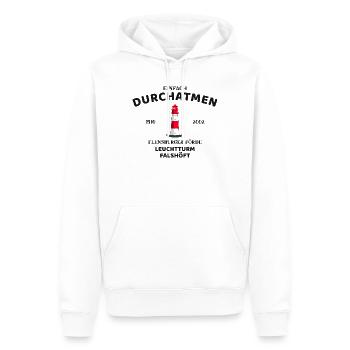 Flensburger Förde, Leuchtturm Falshöft, Durchatmen - Männer Premium Bio Hoodie - Weiß - Vorne - Nico (187cm)