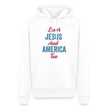 Loves Jesus and America Too God Christian - Men’s Premium Organic Hoodie - white - Front - Nico (187cm)