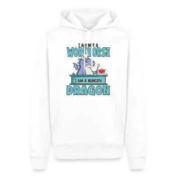 Je ne suis pas un bourreau de travail, un dragon affamé - Sweat à capuche Premium bio Homme - blanc - Devant - Nico (187cm)