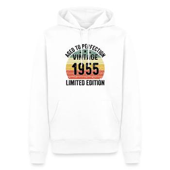 Vieilli à la perfection Vintage 1955 Édition limitée - Sweat à capuche Premium bio Homme - blanc - Devant - Nico (187cm)