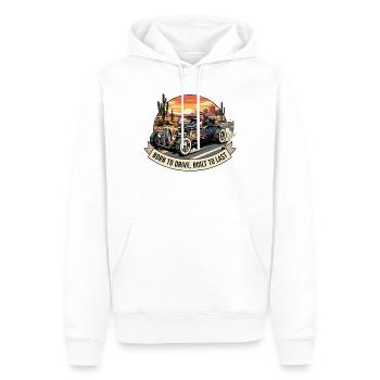 Muscle Car rétro avec coucher de soleil - Sweat à capuche Premium bio Homme - blanc - Devant - Nico (187cm)