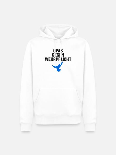 OPAS GEGEN WEHRPFLICHT mit Friedenstaube - Männer Premium Bio Hoodie - Weiß