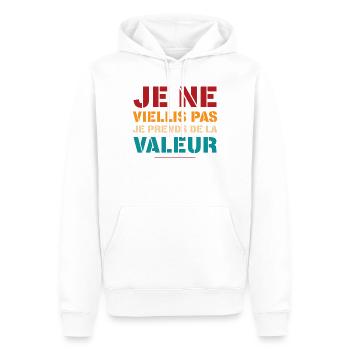 Je Ne Viellis Pas Je Prends De La Valeur T-Shir... - Sweat à capuche Premium bio Homme - blanc - Devant - Nico (187cm)