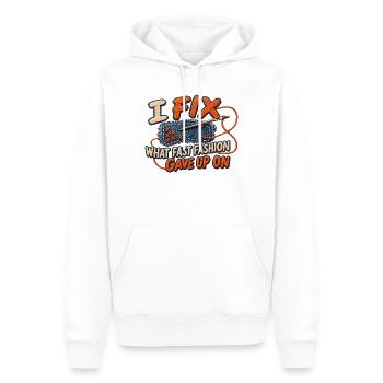 Sichtbarer Heilhumor – Ich repariere das, was Fast Fashion Ga - Männer Premium Bio Hoodie - Weiß - Vorne - Nico (187cm)