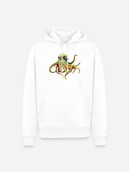 Neon-Oktopus  - Männer Premium Bio Hoodie - Weiß