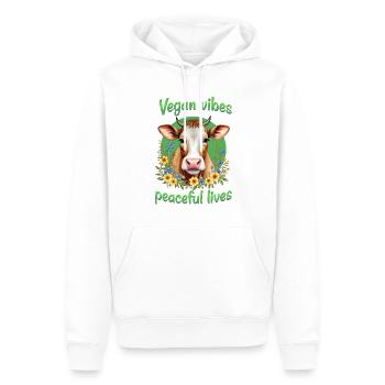 Vibrations végétaliennes, vies paisibles - Sweat à capuche Premium bio Homme - blanc - Devant - Nico (187cm)