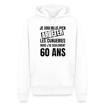 60 ans - Sweat à capuche Premium bio Homme - blanc - Devant - Nico (187cm)