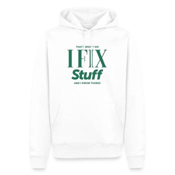 Das ist es, was ich tue, ich repariere Dinge und ich kenne Dinge - Männer Premium Bio Hoodie - Weiß - Vorne - Nico (187cm)