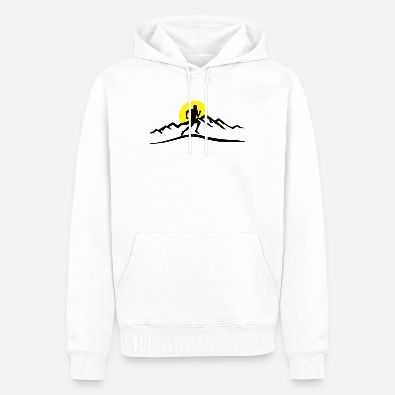 Running, Runner & Mountains & Sun - Sweat à capuche Premium bio Homme - blanc