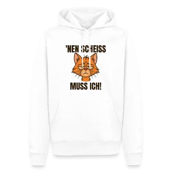 Lustige Katze mit frechem Spruch 'nen Scheiss - Männer Premium Bio Hoodie - Weiß - Vorne - Nico (187cm)