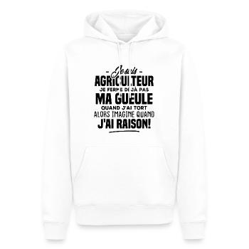 Je suis Agriculteur je ne ferme pas ma gueule - Sweat à capuche Premium bio Homme - blanc - Devant - Nico (187cm)
