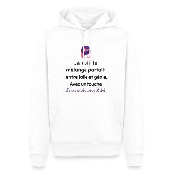 Mélange parfait entre folie et génie | Idée cadeau - Sweat à capuche Premium bio Homme - blanc - Devant - Nico (187cm)