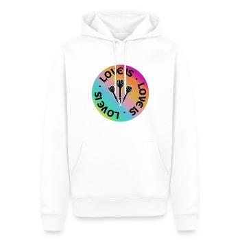 Darts: Liebe ist. - Männer Premium Bio Hoodie - Weiß - Vorne - Nico (187cm)