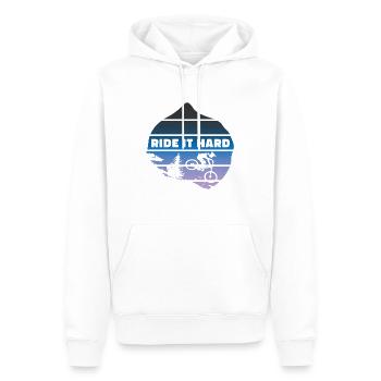 Downhill -"Ride it Hard"- MTB | Mountainbiker - Männer Premium Bio Hoodie - Weiß - Vorne - Nico (187cm)