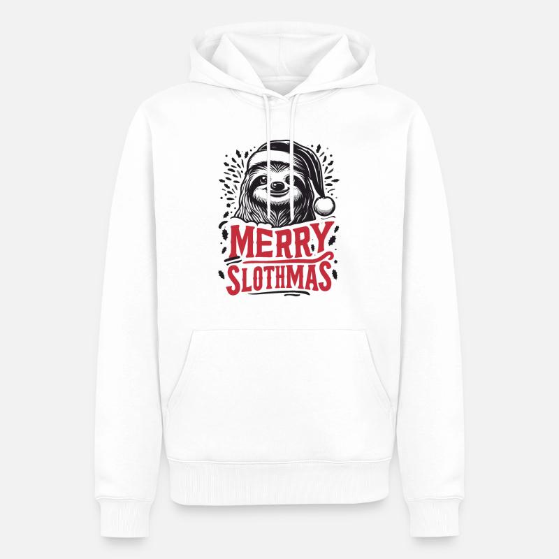 Joyeux Slothmas, Joyeux Noël - Sweat à capuche Premium bio Homme - blanc