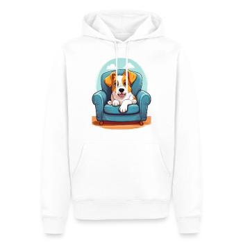 Cute dog relaxing in armchair - Men’s Premium Organic Hoodie - white - Front - Nico (187cm)