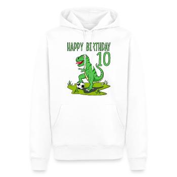 Dinosaurier Rex Fußball 10 Happy Birthday Grün - Männer Premium Bio Hoodie - Weiß - Vorne - Nico (187cm)