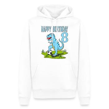 Dinosaure Rex Football 8 Joyeux Anniversaire Bleu - Sweat à capuche Premium bio Homme - blanc - Devant - Nico (187cm)