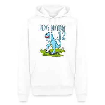 Dinosaurier Rex Fußball 12 Happy Birthday Blau - Männer Premium Bio Hoodie - Weiß - Vorne - Nico (187cm)