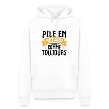 Pile en retard comme toujours - Sweat à capuche Premium bio Homme - blanc - Devant - Nico (187cm)