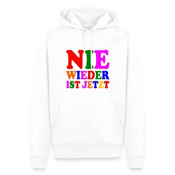 Nie wieder ist jetzt - Männer Premium Bio Hoodie - Weiß - Vorne - Nico (187cm)
