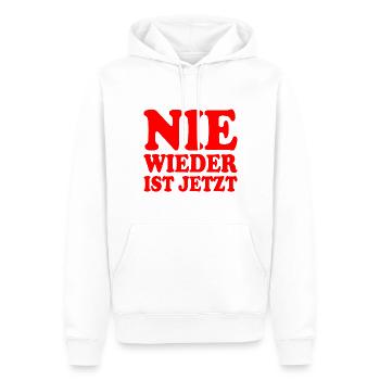 Nie wieder ist jetzt - Männer Premium Bio Hoodie - Weiß - Vorne - Nico (187cm)