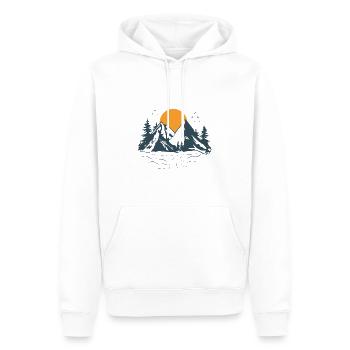 Reisen & Abenteuer, Aufgehende Sonne hinter Bergen - Männer Premium Bio Hoodie - Weiß - Vorne - Nico (187cm)