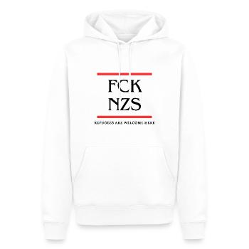 FCK NZS - LES RÉFUGIÉS SONT LES BIENVENUS ICI - Sweat à capuche Premium bio Homme - blanc - Devant - Nico (187cm)