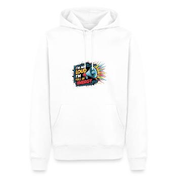 Ich bin nicht laut, ich bin voller Energie. - Männer Premium Bio Hoodie - Weiß - Vorne - Nico (187cm)