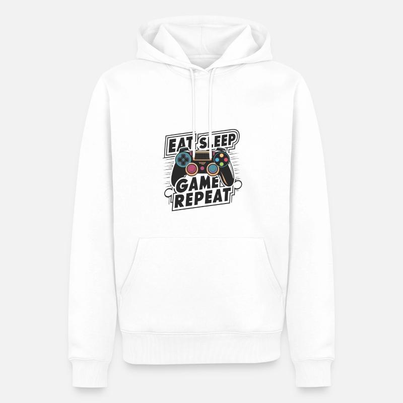 Manger, dormir, jouer, répéter - Sweat à capuche Premium bio Homme - blanc