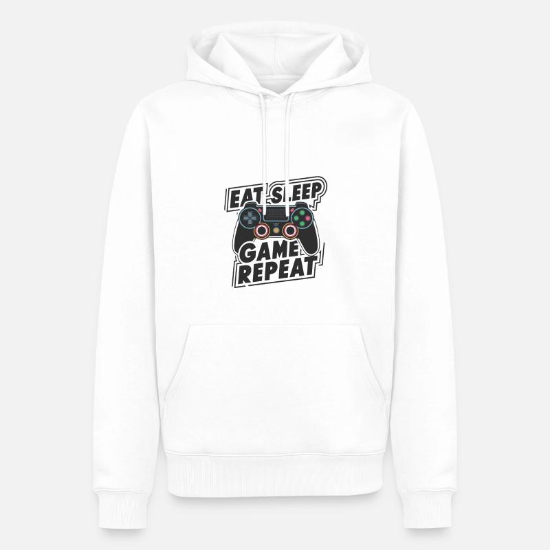 Manger, dormir, jouer, répéter - Sweat à capuche Premium bio Homme - blanc