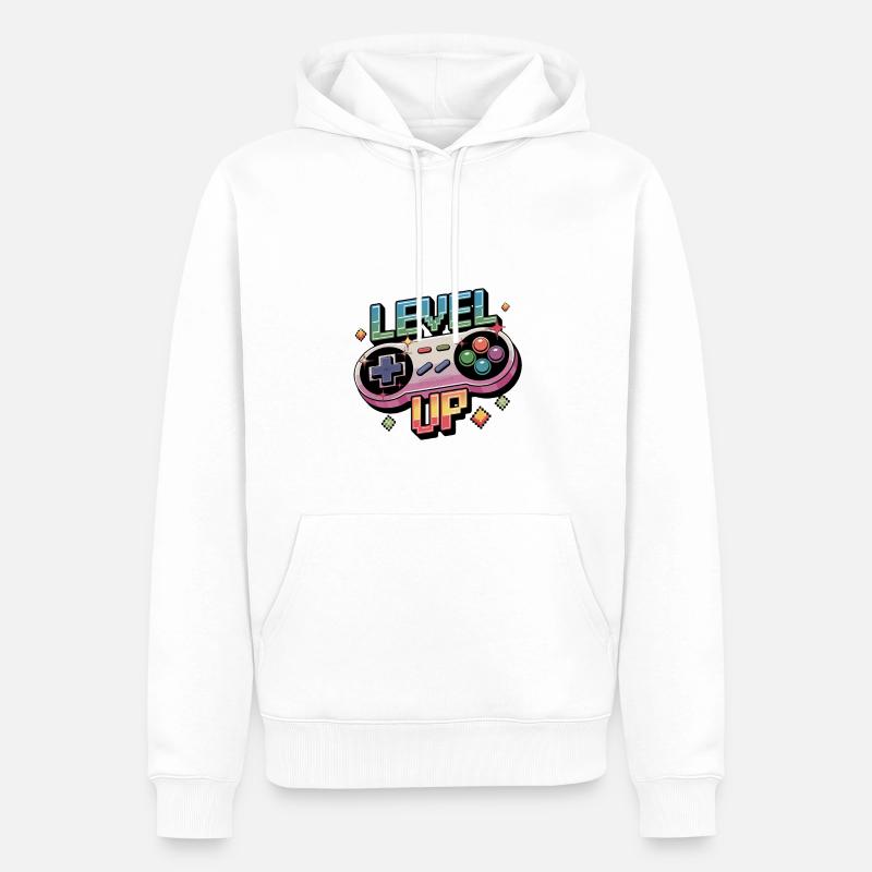 Level Up – Gaming Controller - Männer Premium Bio Hoodie - Weiß