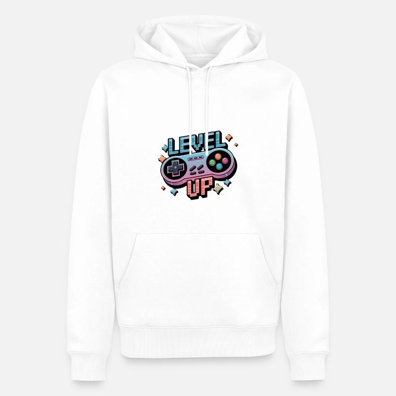 Level Up – Gaming Controller - Männer Premium Bio Hoodie - Weiß