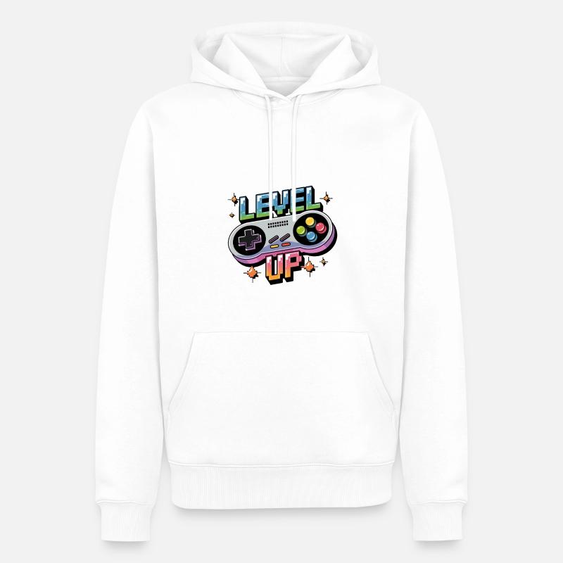 Level Up – Gaming Controller - Männer Premium Bio Hoodie - Weiß
