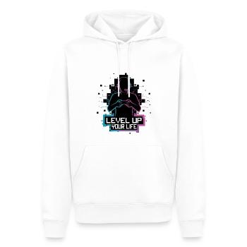 Level Up Your Life – Gamer-Silhouette - Männer Premium Bio Hoodie - Weiß - Vorne - Nico (187cm)