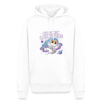 Cosmic Cat-titude – Intergalaktische Katzenpower - Männer Premium Bio Hoodie - Weiß - Vorne - Nico (187cm)
