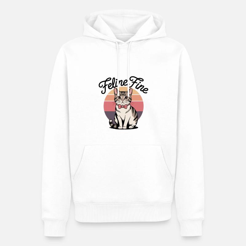 Feline Fine – Chat Sunset Rétro - Sweat à capuche Premium bio Homme - blanc