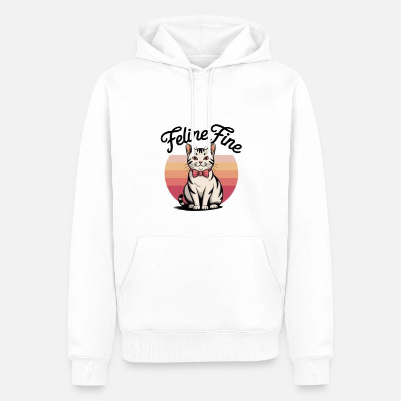 Feline Fine – Chat Sunset Rétro - Sweat à capuche Premium bio Homme - blanc
