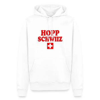 Hopp schwiiz - Sweat à capuche Premium bio Homme - blanc - Devant - Nico (187cm)