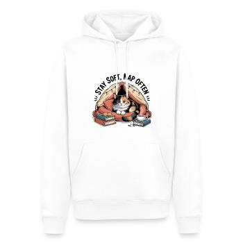 Stay Soft, Nap Often – Kuschelkatze - Männer Premium Bio Hoodie - Weiß - Vorne - Nico (187cm)