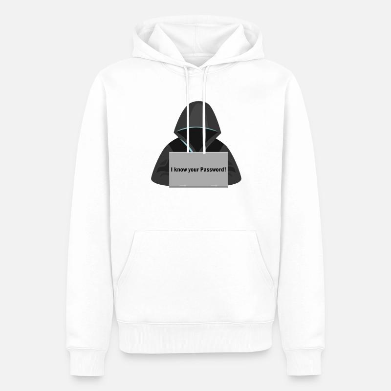 lustiger Hacker am Computer I know your Passwod - Männer Premium Bio Hoodie - Weiß