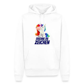 Erkenne die Zeichen - Mittelfinger Einhorn - Männer Premium Bio Hoodie - Weiß - Vorne - Nico (187cm)