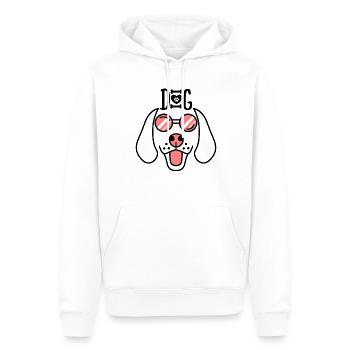 Ein lustiger Hund mit der rosa roten Brille Hunde - Männer Premium Bio Hoodie - Weiß - Vorne - Nico (187cm)