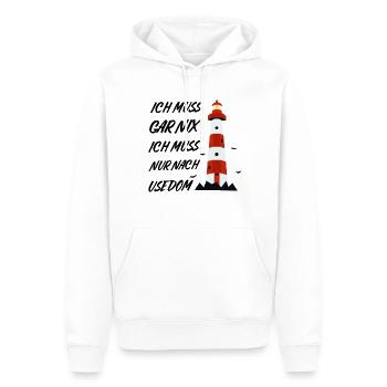 Ich muss gar nix ich muss nur nach Usedom - Männer Premium Bio Hoodie - Weiß - Vorne - Nico (187cm)